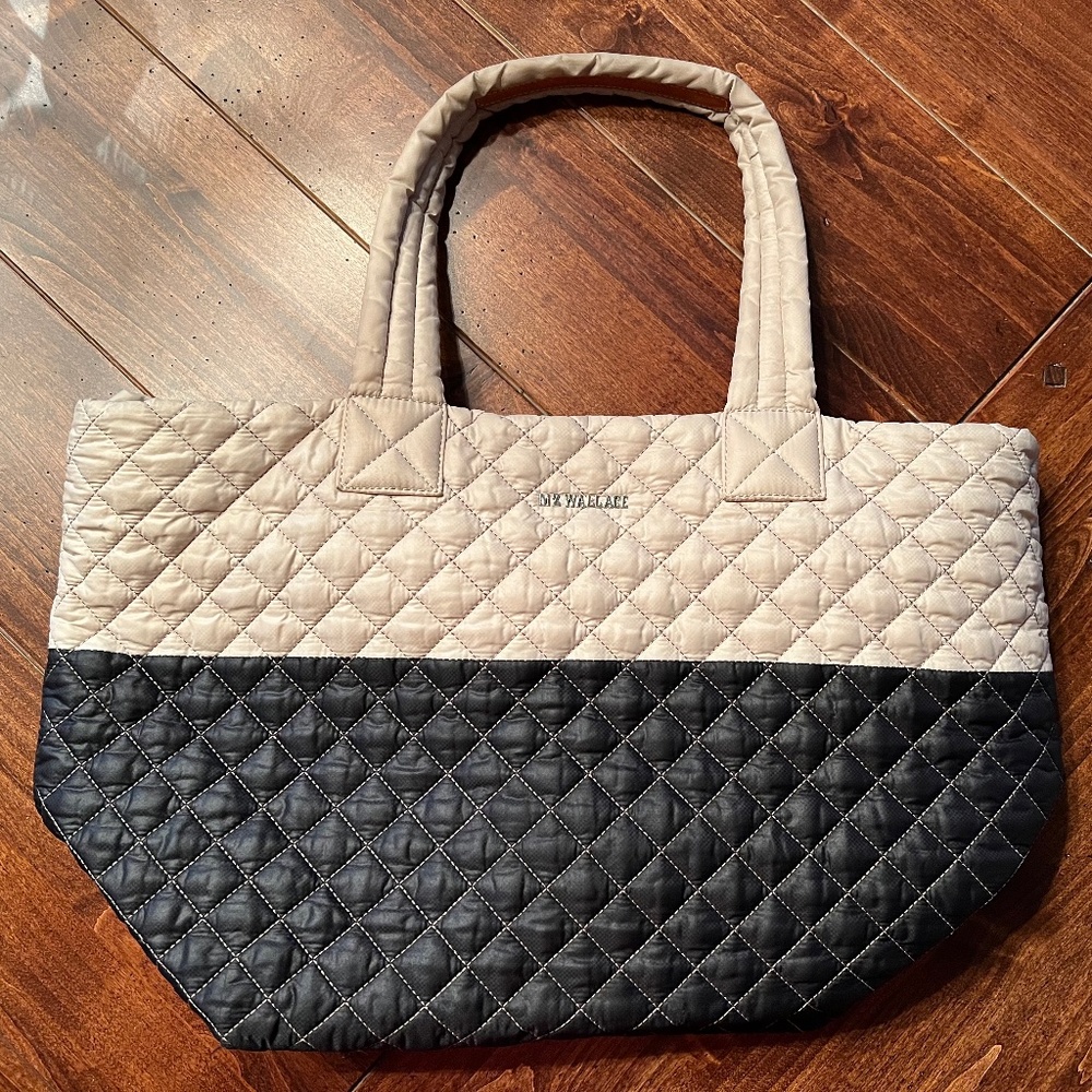 MZ Wallace Medium Metro Quilted Tote in Black and Cream